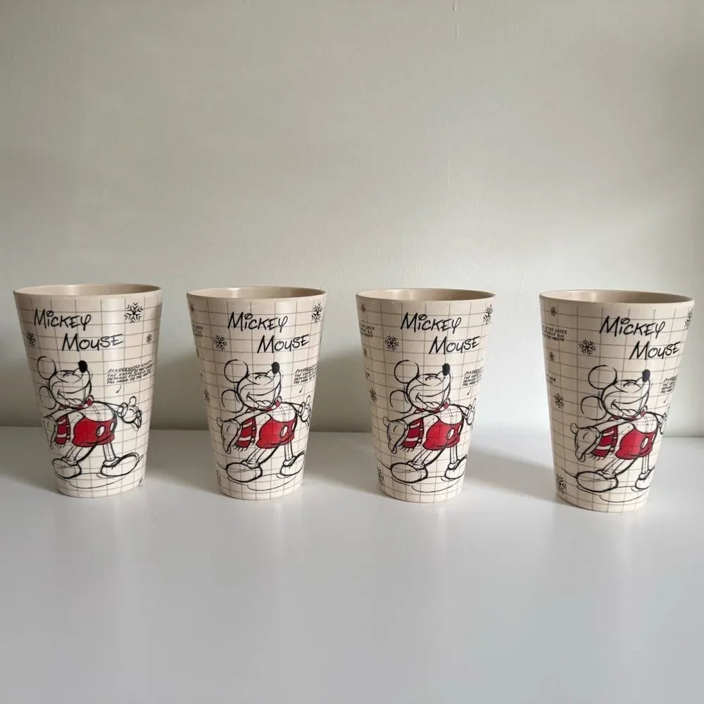 Disney Mickey Mouse Vintage Retro Cup Set Of 4 Collectible Kitchen Drinkware